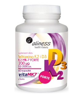 ALINESS Vitamin K2 FORTE MK-7 with Natto + D3 200mcg 60 kaps.